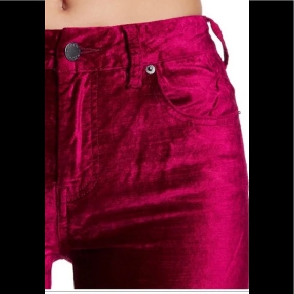 Free People Magenta Velvet Kick-Flare Cropped Pants - Picture 2 of 7